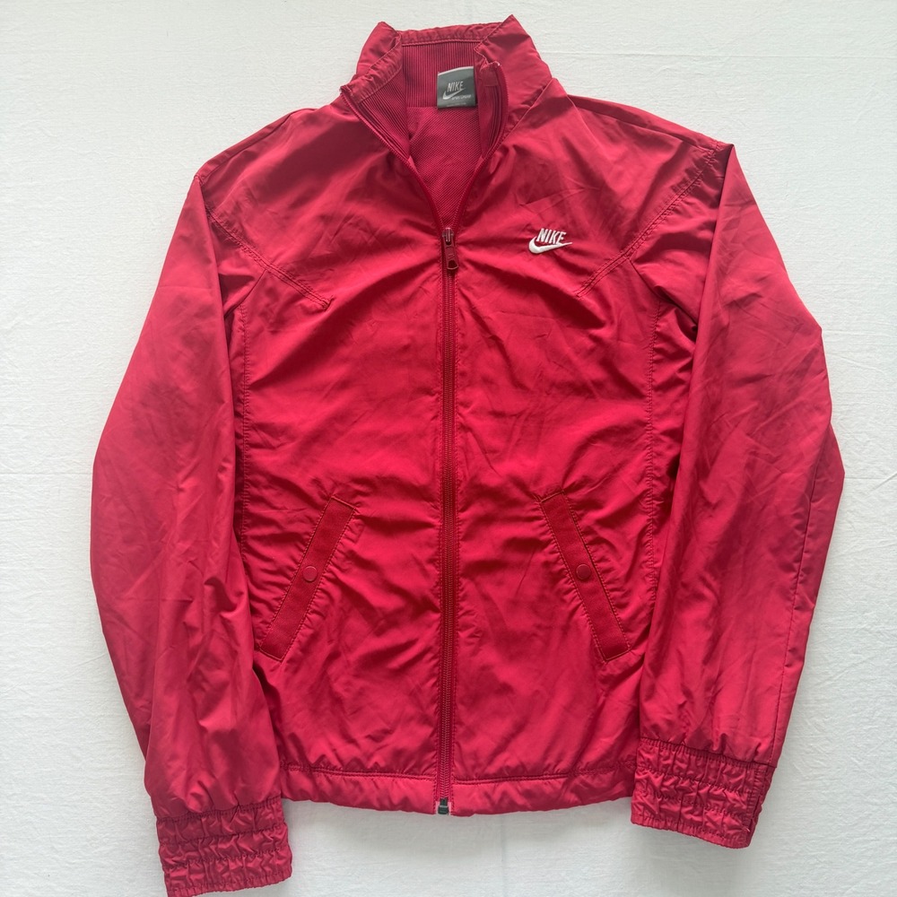 Nike Sportswear Women's Small Red Windbreaker Track Jacket Mesh Lined Swoosh